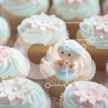 Intra Συλλεκτικό Ξύλινο Παζλ Plywood  4mm - Cupcakes με ειδώλιο μωρού και διακοσμήσεις με λουλούδια Σε Ξύλινο Κουτί - Διαστάσεις: 10x10 cm – 25 κομμάτια - Image 1