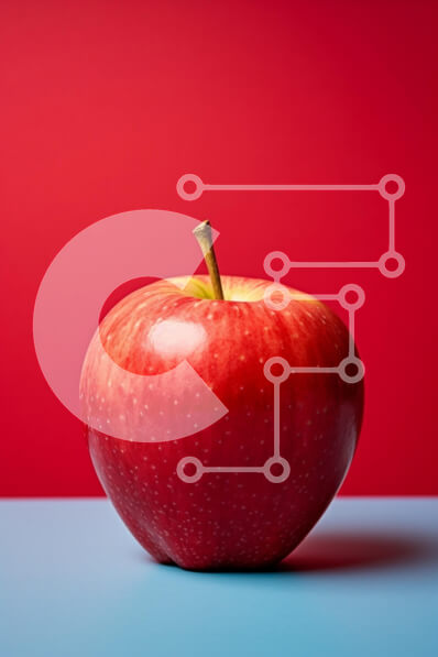 Intra Συλλεκτικό Ξύλινο Παζλ Plywood  4mm - Κόκκινο μήλο σε μια μπλε επιφάνεια Σε Ξύλινο Κουτί - Διαστάσεις: 10x10 cm – 25 κομμάτια