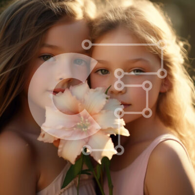 Intra Συλλεκτικό Ξύλινο Παζλ Plywood  4mm - Δύο κορίτσια που κρατούν ένα λουλούδι σε ένα ονειρικό σκηνικό Σε Ξύλινο Κουτί - Διαστάσεις: 10x10 cm – 25 κομμάτια - Image 1