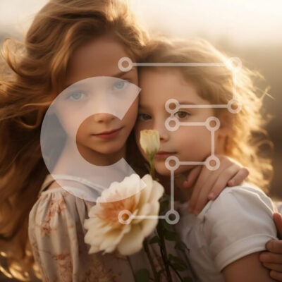 Intra Συλλεκτικό Ξύλινο Παζλ Plywood  4mm - Δύο νεαρά κορίτσια που κρατούν ένα λουλούδι σε απαλό φως Σε Ξύλινο Κουτί - Διαστάσεις: 10x10 cm – 25 κομμάτια - Image 1