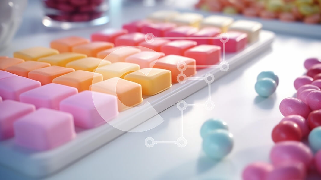 Intra Συλλεκτικό Ξύλινο Παζλ Plywood  4mm - Πολύχρωμη σύνθεση καραμέλας σε λευκή επιφάνεια Σε Ξύλινο Κουτί - Διαστάσεις: 10x10 cm – 25 κομμάτια