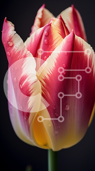 Intra Συλλεκτικό Ξύλινο Παζλ Plywood  4mm - Κοντινό πλάνο μιας ροζ και κρέμας τουλίπας με σταγονίδια νερού Σε Ξύλινο Κουτί - Διαστάσεις: 10x10 cm – 25 κομμάτια