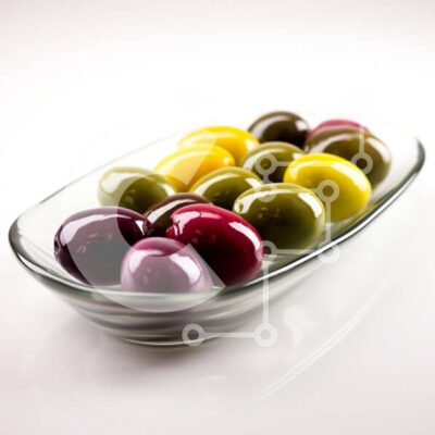 Intra Συλλεκτικό Ξύλινο Παζλ Plywood  4mm - Πολύχρωμες ελιές σε γυάλινο πιάτο Σε Ξύλινο Κουτί - Διαστάσεις: 10x10 cm – 25 κομμάτια - Image 1