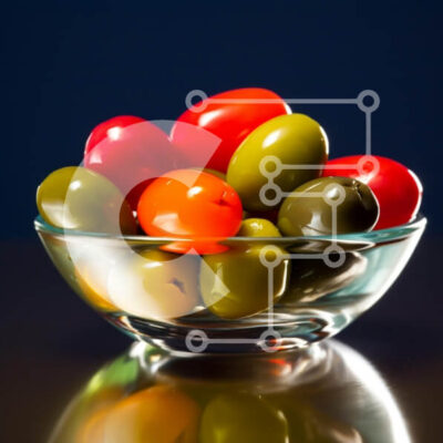 Intra Συλλεκτικό Ξύλινο Παζλ Plywood  4mm - Πολύχρωμες ελιές σε γυάλινο μπολ Σε Ξύλινο Κουτί - Διαστάσεις: 10x10 cm – 25 κομμάτια - Image 1