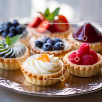 Intra Συλλεκτικό Ξύλινο Παζλ Plywood  4mm - Διάφορες διακοσμητικές τάρτες σε ασημένια πιατέλα Σε Ξύλινο Κουτί - Διαστάσεις: 10x10 cm – 25 κομμάτια - Image 1