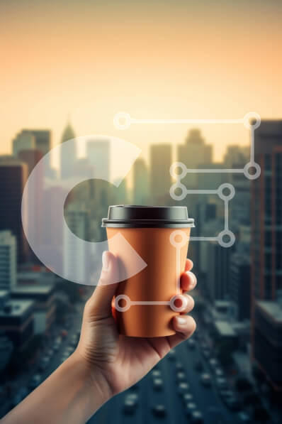 Intra Συλλεκτικό Ξύλινο Παζλ Plywood  4mm - Φλιτζάνι καφέ ενάντια στον ορίζοντα της πόλης στο ηλιοβασίλεμα Σε Ξύλινο Κουτί - Διαστάσεις: 10x10 cm – 25 κομμάτια