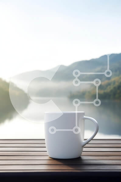 Intra Συλλεκτικό Ξύλινο Παζλ Plywood  4mm - Κούπα δίπλα στη λίμνη με βουνά στο φόντο Σε Ξύλινο Κουτί - Διαστάσεις: 10x10 cm – 25 κομμάτια