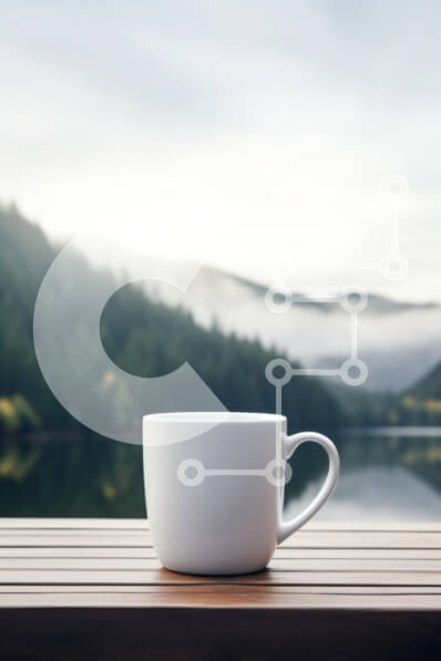 Intra Συλλεκτικό Ξύλινο Παζλ Plywood  4mm - Φλιτζάνι καφέ δίπλα σε μια ήσυχη λίμνη Σε Ξύλινο Κουτί - Διαστάσεις: 10x10 cm – 25 κομμάτια