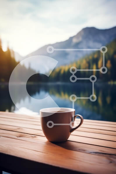 Intra Συλλεκτικό Ξύλινο Παζλ Plywood  4mm - Φλιτζάνι καφέ δίπλα σε μια όμορφη λίμνη με βουνά Σε Ξύλινο Κουτί - Διαστάσεις: 10x10 cm – 25 κομμάτια