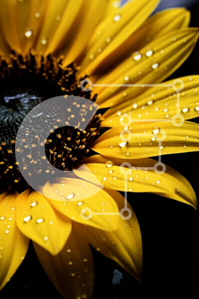 Intra Συλλεκτικό Ξύλινο Παζλ Plywood  4mm - Κοντινό πλάνο ενός φρέσκου ηλίανθου με σταγονίδια νερού Σε Ξύλινο Κουτί - Διαστάσεις: 10x10 cm – 25 κομμάτια