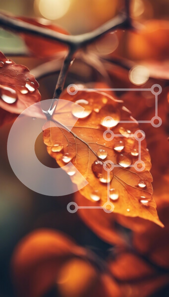 Intra Συλλεκτικό Ξύλινο Παζλ Plywood  4mm - Κοντινό πλάνο φθινοπωρινών φύλλων με σταγόνες δροσιάς Σε Ξύλινο Κουτί - Διαστάσεις: 10x10 cm – 25 κομμάτια