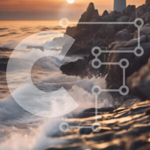 Intra Συλλεκτικό Ξύλινο Παζλ Plywood  4mm - Φάρος στο ηλιοβασίλεμα στη βραχώδη ακτή Σε Ξύλινο Κουτί - Διαστάσεις: 10x10 cm – 25 κομμάτια