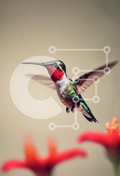 Intra Συλλεκτικό Ξύλινο Παζλ Plywood  4mm - Κολίμπρι σε πτήση κοντά σε κόκκινα λουλούδια Σε Ξύλινο Κουτί - Διαστάσεις: 10x10 cm – 25 κομμάτια