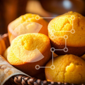 Intra Συλλεκτικό Ξύλινο Παζλ Plywood  4mm - Φρεσκοψημένα Muffins καλαμποκιού σε ένα καλάθι Σε Ξύλινο Κουτί - Διαστάσεις: 10x10 cm – 25 κομμάτια - Image 1