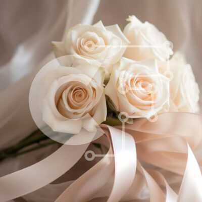 Intra Συλλεκτικό Ξύλινο Παζλ Plywood  4mm - Κομψό μπουκέτο κρέμα τριαντάφυλλα με κορδέλες Σε Ξύλινο Κουτί - Διαστάσεις: 10x10 cm – 25 κομμάτια - Image 1