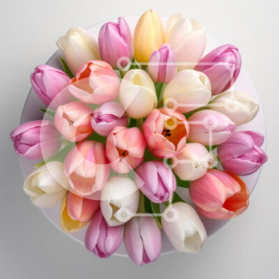 Intra Συλλεκτικό Ξύλινο Παζλ Plywood 4mm - Ζωντανό μπουκέτο τουλίπας σε στρογγυλό βάζο Σε Ξύλινο Κουτί - Διαστάσεις: 10x10 cm – 25 κομμάτια - Image 1