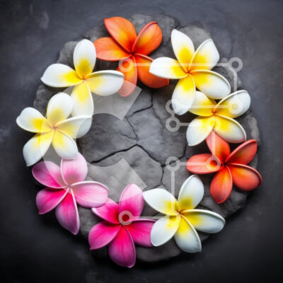 Intra Συλλεκτικό Ξύλινο Παζλ Plywood 4mm - Κυκλική διάταξη λουλουδιών Plumeria σε σκοτεινή πέτρα Σε Ξύλινο Κουτί - Διαστάσεις: 10x10 cm – 25 κομμάτια - Image 1