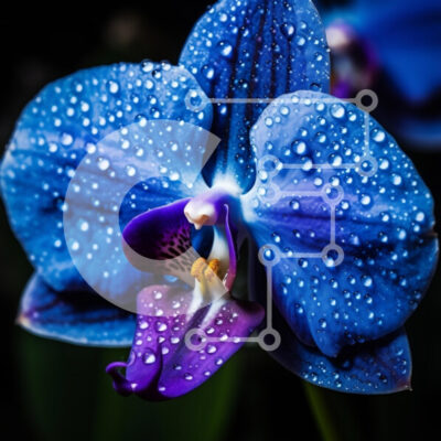 Intra Συλλεκτικό Ξύλινο Παζλ Plywood  4mm - Κοντινό πλάνο μιας μπλε ορχιδέας με σταγονίδια νερού Σε Ξύλινο Κουτί - Διαστάσεις: 10x10 cm – 25 κομμάτια - Image 1