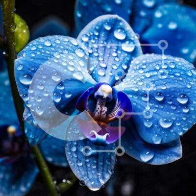 Intra Συλλεκτικό Ξύλινο Παζλ Plywood  4mm - Κοντινό πλάνο μιας μπλε ορχιδέας με σταγονίδια νερού Σε Ξύλινο Κουτί - Διαστάσεις: 10x10 cm – 25 κομμάτια - Image 1