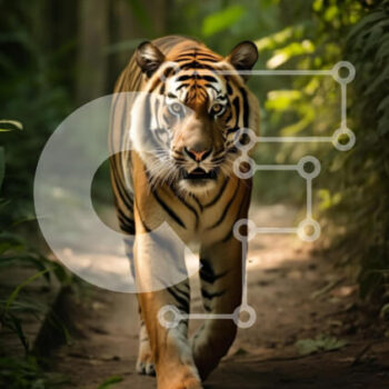 Intra Συλλεκτικό Ξύλινο Παζλ Plywood 4mm - Majestic Tiger που περπατά μέσα στο δάσος Σε Ξύλινο Κουτί - Διαστάσεις: 10x10 cm – 25 κομμάτια - Image 1