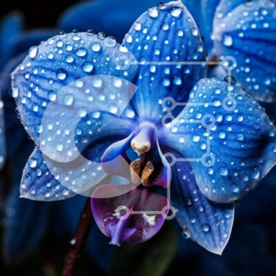 Intra Συλλεκτικό Ξύλινο Παζλ Plywood 4mm - Μπλε ορχιδέα με σταγονίδια νερού Σε Ξύλινο Κουτί - Διαστάσεις: 10x10 cm – 25 κομμάτια - Image 1