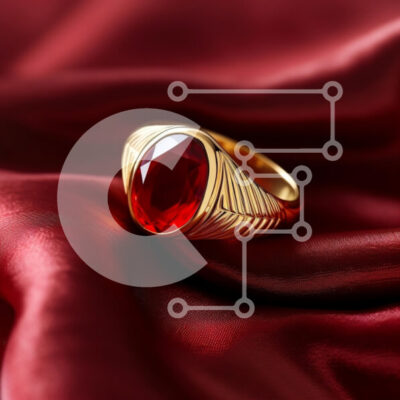 Intra Συλλεκτικό Ξύλινο Παζλ Plywood  4mm - Κομψό χρυσό δαχτυλίδι με κόκκινο πολύτιμο λίθο σε σατέν φόντο Σε Ξύλινο Κουτί - Διαστάσεις: 10x10 cm – 25 κομμάτια - Image 1