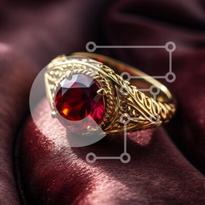 Intra Συλλεκτικό Ξύλινο Παζλ Plywood  4mm - Κομψό χρυσό δαχτυλίδι με κόκκινο πολύτιμο λίθο σε ύφασμα Βουργουνδίας Σε Ξύλινο Κουτί - Διαστάσεις: 10x10 cm – 25 κομμάτια - Image 1