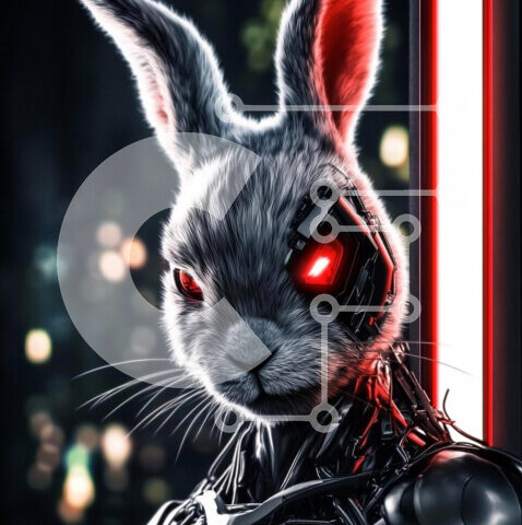 Intra Συλλεκτικό Ξύλινο Παζλ Plywood  4mm - Φουτουριστικό ρομποτικό κουνέλι Σε Ξύλινο Κουτί - Διαστάσεις: 10x10 cm – 25 κομμάτια - Image 1