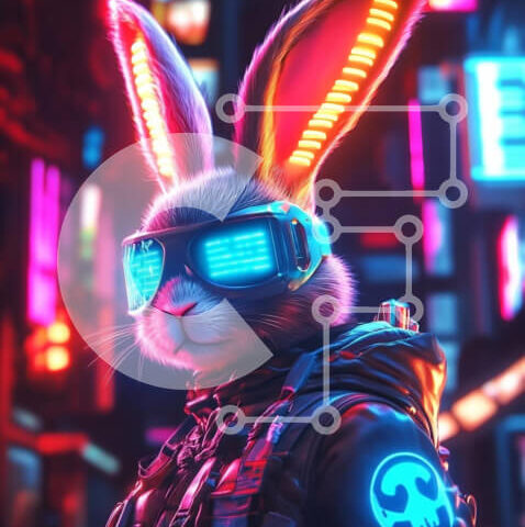 Intra Συλλεκτικό Ξύλινο Παζλ Plywood 4mm - Φουτουριστικό κουνέλι σε φώτα νέον Σε Ξύλινο Κουτί - Διαστάσεις: 10x10 cm – 25 κομμάτια - Image 1