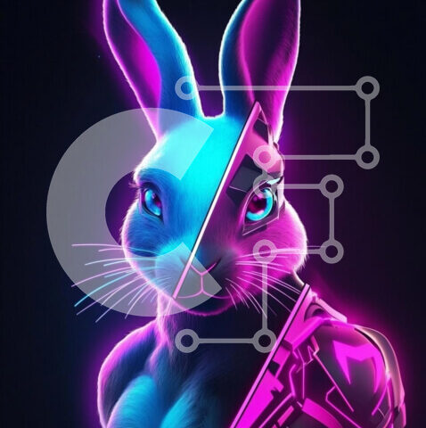 Intra Συλλεκτικό Ξύλινο Παζλ Plywood  4mm - Φουτουριστικό κουνέλι σε νέον χρώματα Σε Ξύλινο Κουτί - Διαστάσεις: 10x10 cm – 25 κομμάτια - Image 1