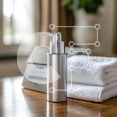 Intra Συλλεκτικό Ξύλινο Παζλ Plywood  4mm - Κομψό ασημένιο μπουκάλι αντλίας με λευκές πετσέτες Σε Ξύλινο Κουτί - Διαστάσεις: 10x10 cm – 25 κομμάτια - Image 1