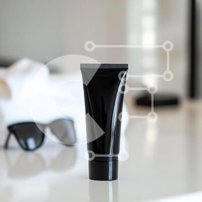 Intra Συλλεκτικό Ξύλινο Παζλ Plywood 4mm - Μαύρο Σωληνάριο κρέμας με γυαλιά ηλίου και πετσέτες Σε Ξύλινο Κουτί - Διαστάσεις: 10x10 cm – 25 κομμάτια - Image 1