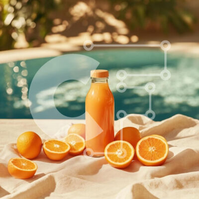 Intra Συλλεκτικό Ξύλινο Παζλ Plywood  4mm - Φρέσκος χυμός πορτοκαλιού και πορτοκάλια δίπλα στην πισίνα Σε Ξύλινο Κουτί - Διαστάσεις: 10x10 cm – 25 κομμάτια - Image 1