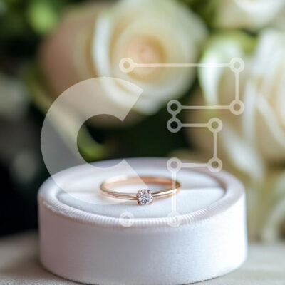 Intra Συλλεκτικό Ξύλινο Παζλ Plywood  4mm - Κομψό ροζ χρυσό δαχτυλίδι αρραβώνων με λευκά τριαντάφυλλα Σε Ξύλινο Κουτί - Διαστάσεις: 10x10 cm – 25 κομμάτια - Image 1