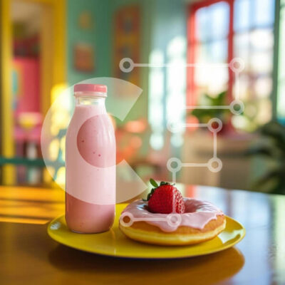 Intra Συλλεκτικό Ξύλινο Παζλ Plywood  4mm - Πρωινό με ροζ γάλα και ντόνατ Σε Ξύλινο Κουτί - Διαστάσεις: 10x10 cm – 25 κομμάτια - Image 1