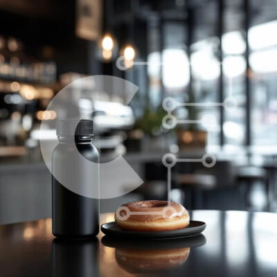 Intra Συλλεκτικό Ξύλινο Παζλ Plywood  4mm - Κομψό σκηνικό καφέ με μπουκάλι και ντόνατ Σε Ξύλινο Κουτί - Διαστάσεις: 10x10 cm – 25 κομμάτια - Image 1