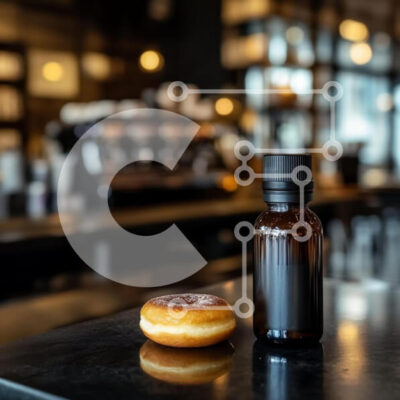 Intra Συλλεκτικό Ξύλινο Παζλ Plywood 4mm - Ντόνατ και μπουκάλι στον πάγκο του καφέ Σε Ξύλινο Κουτί - Διαστάσεις: 10x10 cm – 25 κομμάτια - Image 1