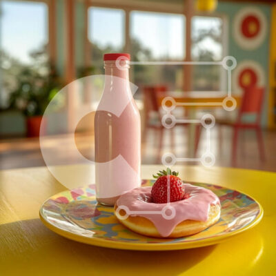 Intra Συλλεκτικό Ξύλινο Παζλ Plywood  4mm - Νόστιμο ροζ ντόνατ και ρόφημα σε ένα χαρούμενο περιβάλλον Σε Ξύλινο Κουτί - Διαστάσεις: 10x10 cm – 25 κομμάτια - Image 1