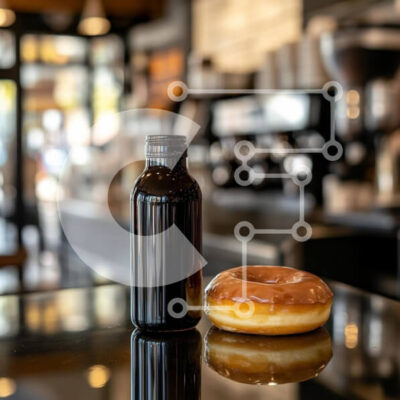 Intra Συλλεκτικό Ξύλινο Παζλ Plywood  4mm - Μαύρο μπουκάλι και γυαλισμένο ντόνατ στο καφέ Σε Ξύλινο Κουτί - Διαστάσεις: 10x10 cm – 25 κομμάτια - Image 1