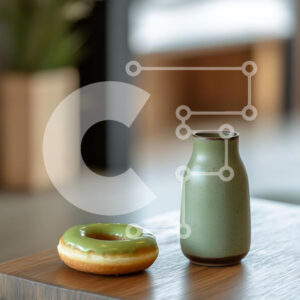 Intra Συλλεκτικό Ξύλινο Παζλ Plywood  4mm - Πράσινο ντόνατ και βάζο σε ξύλινο τραπέζι Σε Ξύλινο Κουτί - Διαστάσεις: 10x10 cm – 25 κομμάτια