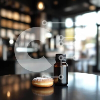 Intra Συλλεκτικό Ξύλινο Παζλ Plywood 4mm - Ντόνατ και σκούρο γυάλινο μπουκάλι σε σκηνικό καφέ Σε Ξύλινο Κουτί - Διαστάσεις: 10x10 cm – 25 κομμάτια - Image 1