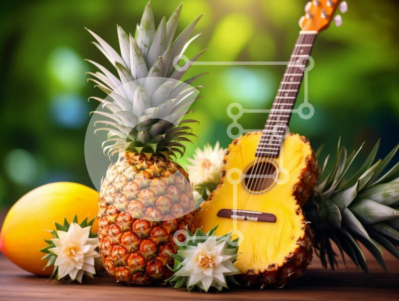 Intra Συλλεκτικό Ξύλινο Παζλ Plywood  4mm - Τροπικά φρούτα με κιθάρα ανανά Σε Ξύλινο Κουτί - Διαστάσεις: 10x10 cm – 25 κομμάτια