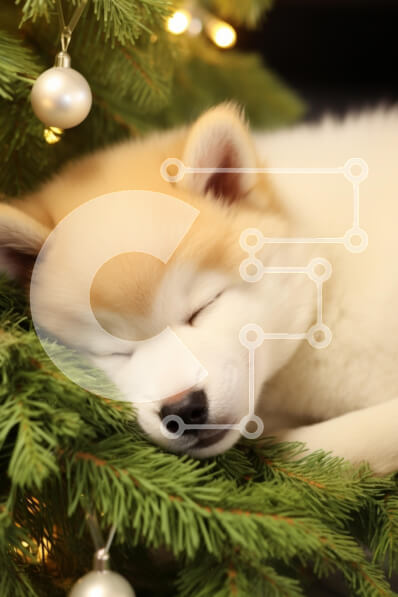 Intra Συλλεκτικό Ξύλινο Παζλ Plywood  4mm - Κουτάβι που κοιμάται κάτω από το χριστουγεννιάτικο δέντρο Σε Ξύλινο Κουτί - Διαστάσεις: 10x10 cm – 25 κομμάτια