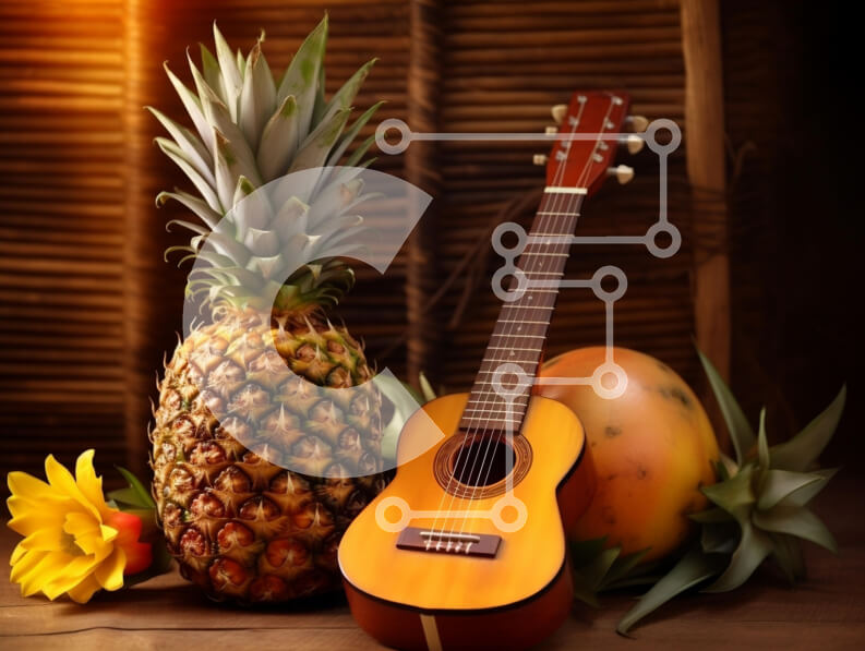 Intra Συλλεκτικό Ξύλινο Παζλ Plywood  4mm - Τροπικά φρούτα και σύνθεση κιθάρας Σε Ξύλινο Κουτί - Διαστάσεις: 10x10 cm – 25 κομμάτια