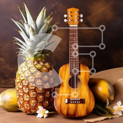 Intra Συλλεκτικό Ξύλινο Παζλ Plywood  4mm - Tropical Vibes με ανανά και γιουκαλίλι Σε Ξύλινο Κουτί - Διαστάσεις: 10x10 cm – 25 κομμάτια - Image 1