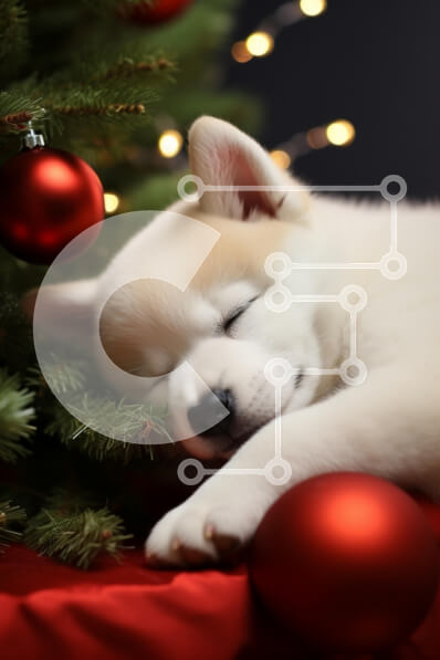 Intra Συλλεκτικό Ξύλινο Παζλ Plywood  4mm - Κουτάβι που κοιμάται δίπλα σε ένα χριστουγεννιάτικο δέντρο Σε Ξύλινο Κουτί - Διαστάσεις: 10x10 cm – 25 κομμάτια