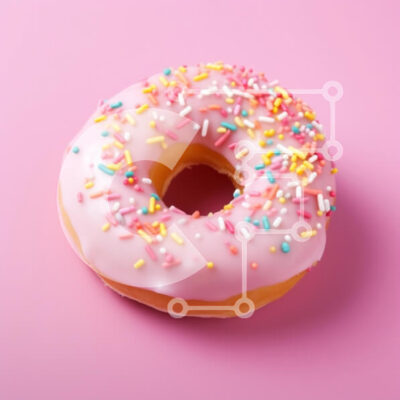 Intra Συλλεκτικό Ξύλινο Παζλ Plywood  4mm - Ροζ ντόνατ με ψεκασμούς σε ροζ φόντο Σε Ξύλινο Κουτί - Διαστάσεις: 10x10 cm – 25 κομμάτια - Image 1