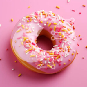 Intra Συλλεκτικό Ξύλινο Παζλ Plywood  4mm - Πολύχρωμο πασπαλισμένο ντόνατ σε ροζ φόντο Σε Ξύλινο Κουτί - Διαστάσεις: 10x10 cm – 25 κομμάτια