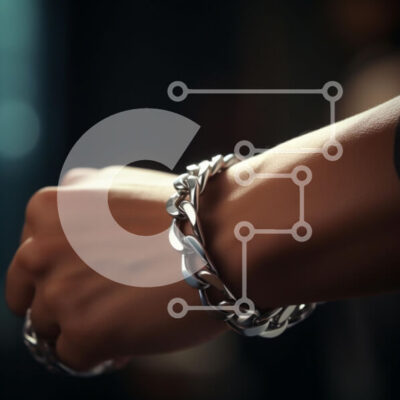 Intra Συλλεκτικό Ξύλινο Παζλ Plywood  4mm - Κοντινό πλάνο ενός βραχιολιού με ασημένια αλυσίδα στο χέρι Σε Ξύλινο Κουτί - Διαστάσεις: 10x10 cm – 25 κομμάτια - Image 1