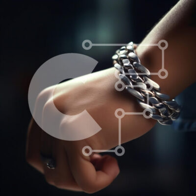 Intra Συλλεκτικό Ξύλινο Παζλ Plywood  4mm - Κοντινό πλάνο ενός χεριού με ένα μεταλλικό βραχιόλι Σε Ξύλινο Κουτί - Διαστάσεις: 10x10 cm – 25 κομμάτια - Image 1